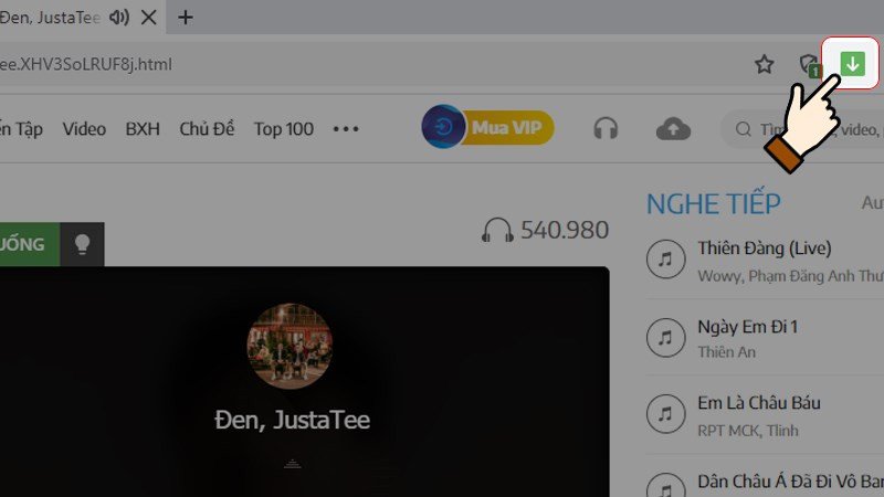 Nhấn chọn biểu tượng tải về trên thanh tìm kiếm của Cốc Cốc