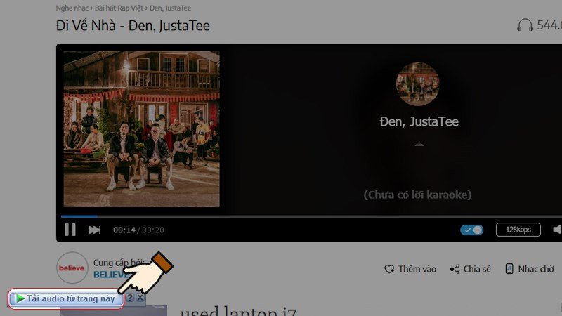 Nhấn chọn Tải audio từ trang này bằng IDM