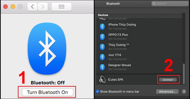 Nhấn Connect để ghép nối loa Bluetooth với MacBook