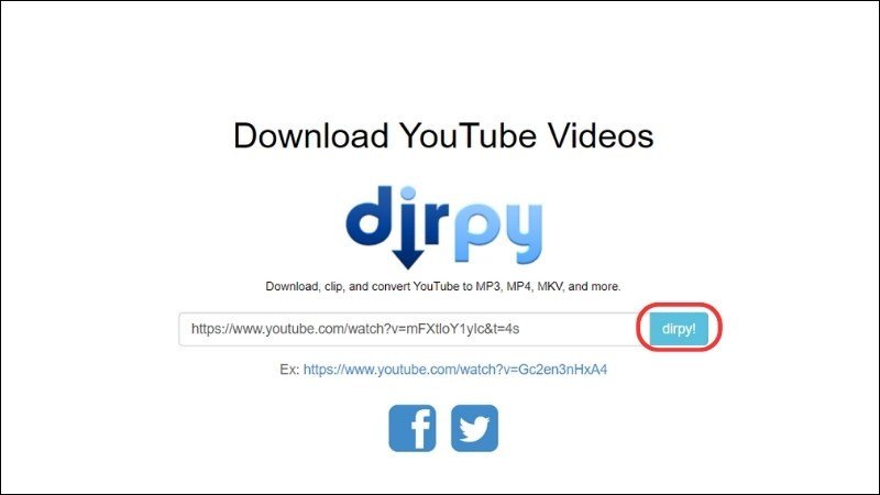 Nhấn Dirpy! để chuyển đến tùy chỉnh tải xuống