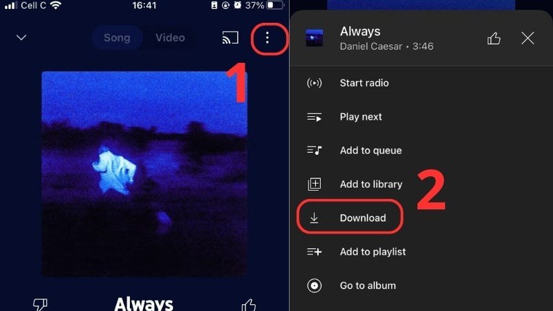 Nhấn Download để tải nhạc từ YouTube Music