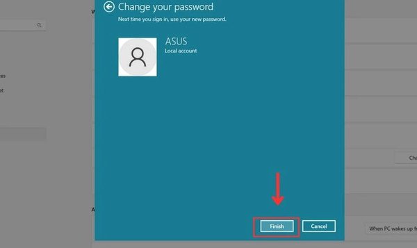 Nhấn Finish để hoàn tất quá trình đổi mật khẩu