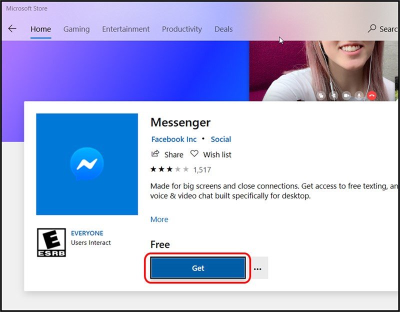 Nhấn nút Get để tải Messenger về máy tính
