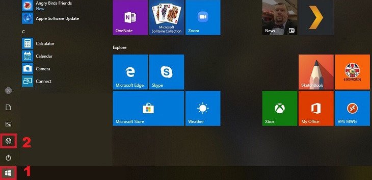 Nhấn nút Start rồi chọn Settings