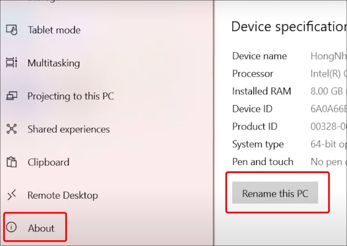 Nhấn Rename this PC để đổi tên máy tính Windows 11