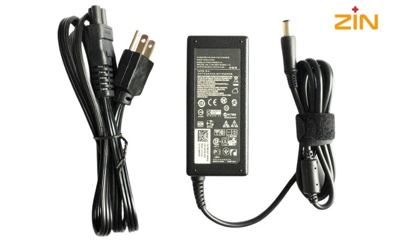 Nhãn thông số kỹ thuật rõ nét trên dây sạc laptop Dell chính hãng