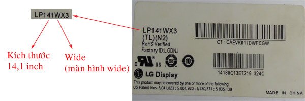 Nhãn thông số kỹ thuật và Model của màn hình laptop