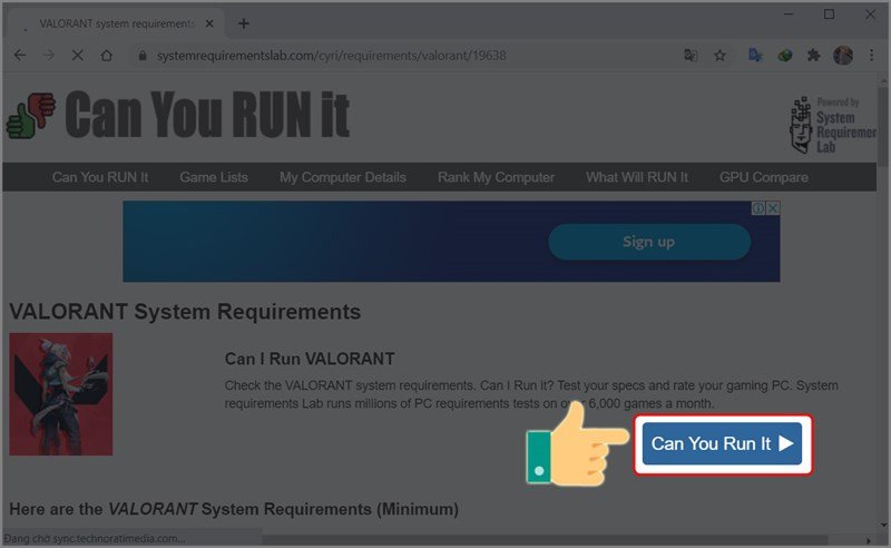 Nhấn vào nút Can You Run It trên SystemRequirementsLab để kiểm tra cấu hình laptop
