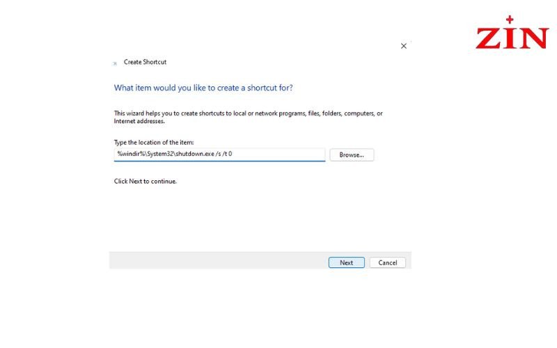Nhập dòng lệnh để tạo shortcut tắt máy khẩn cấp khi laptop bị đơ