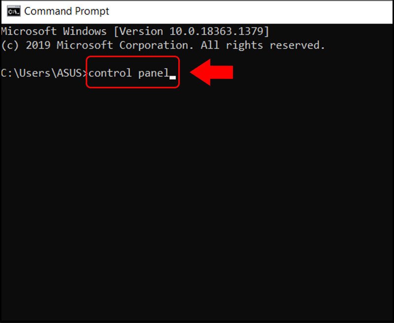 Nhập lệnh Control Panel vào CMD