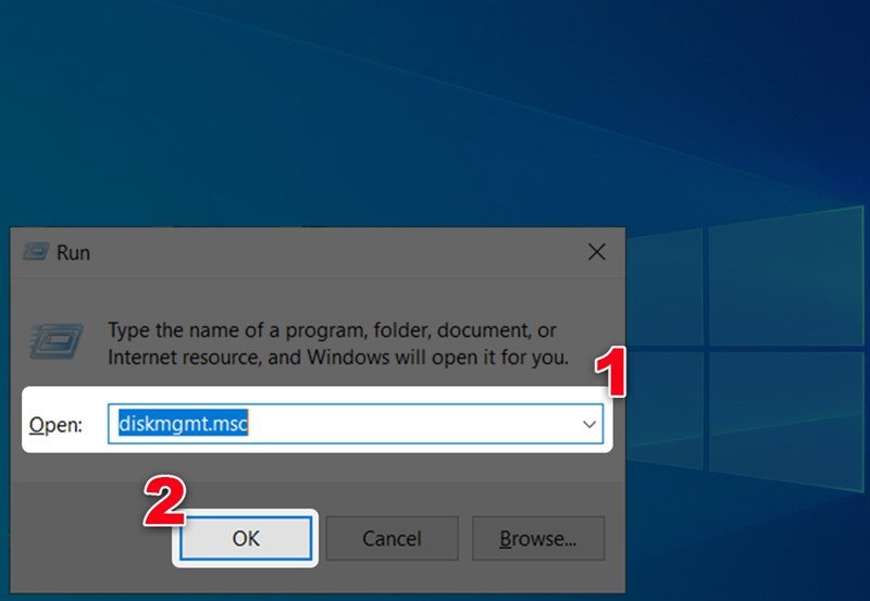 Nhập lệnh diskmgmt.msc để mở Disk Management