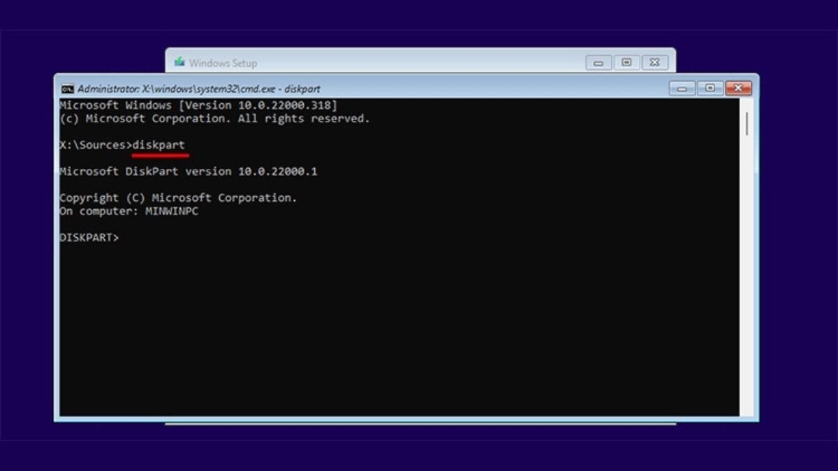Nhập lệnh diskpart.