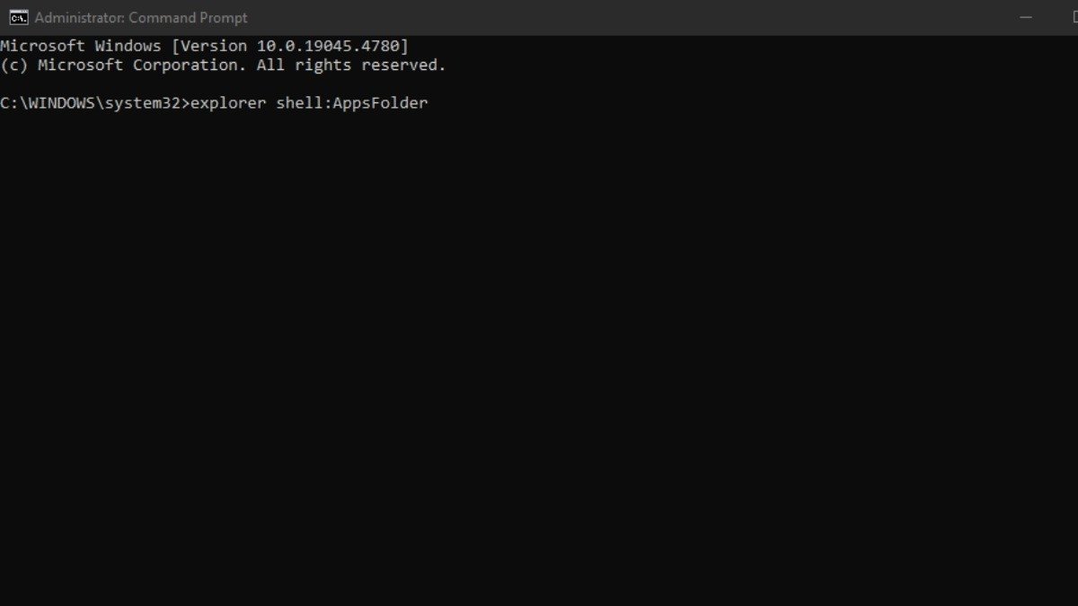 Nhập lệnh explorer shell:AppsFolder vào CMD để truy cập danh sách ứng dụng