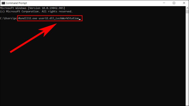 Nhập lệnh khóa màn hình laptop vào Command Prompt