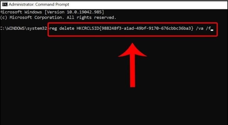Nhập lệnh xóa khóa registry để khắc phục lỗi mất biểu tượng wifi