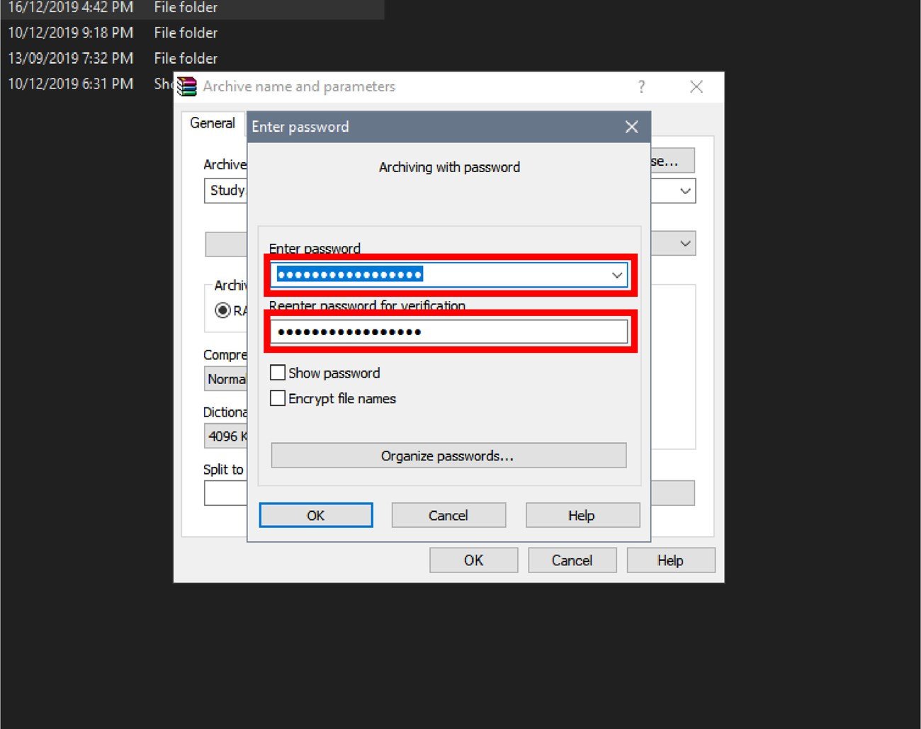 Nhập mật khẩu để giải nén file RAR trên laptop