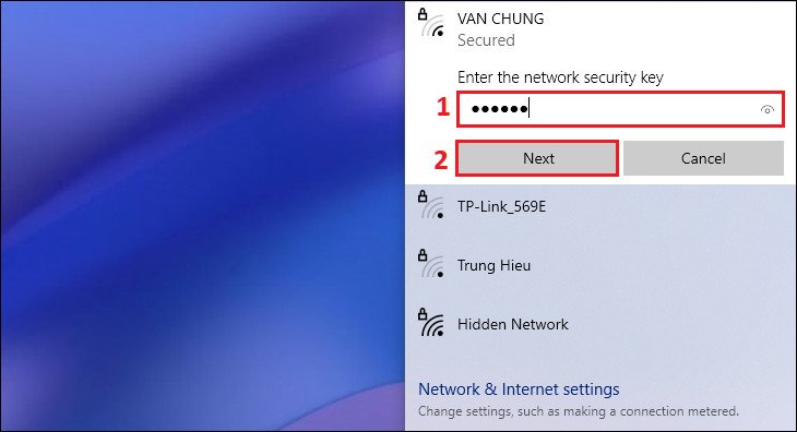 Nhập mật khẩu để kết nối mạng Wi-Fi