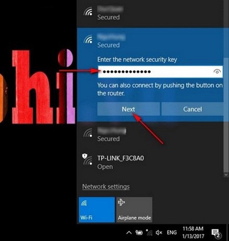 Nhập mật khẩu để kết nối WiFi trên laptop Asus Windows 8, 10, 11