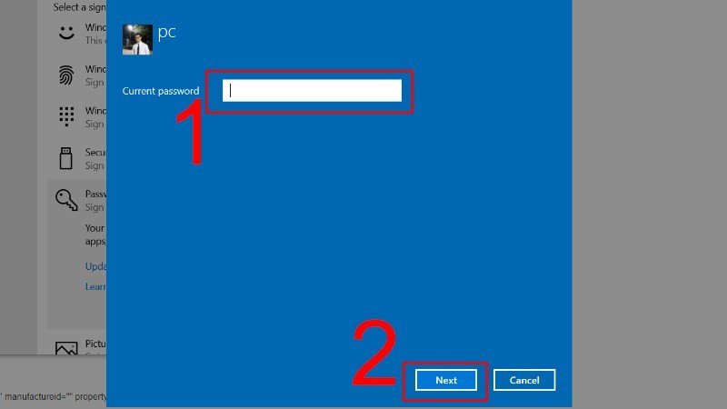 Nhập mật khẩu mới (để trống) để tắt khóa màn hình laptop