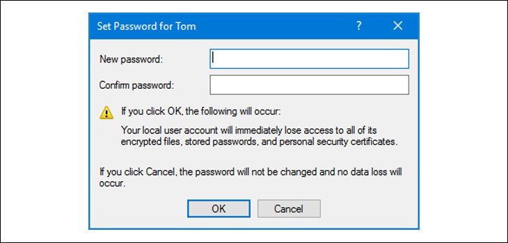 nhập mật khẩu mới trong computer management để đổi mk trên laptop