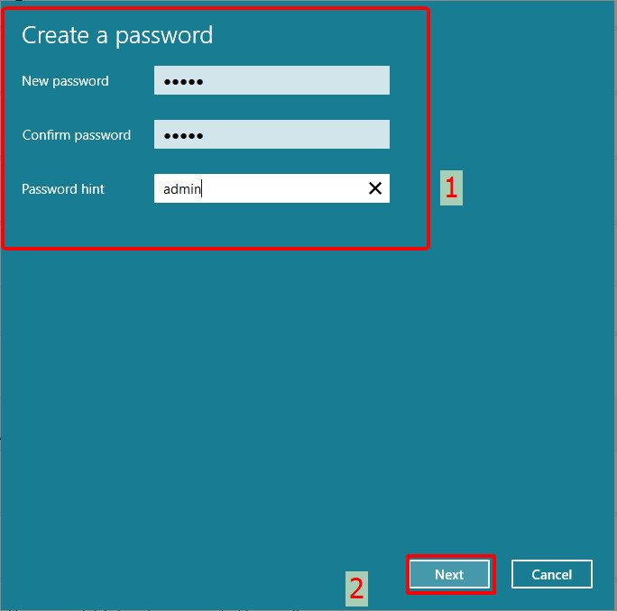Nhập mật khẩu mới và gợi ý trên Windows 11