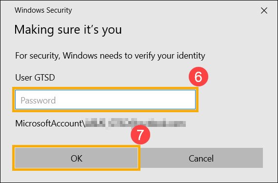 Nhập mật khẩu tài khoản Microsoft để tiếp tục quá trình chuyển đổi