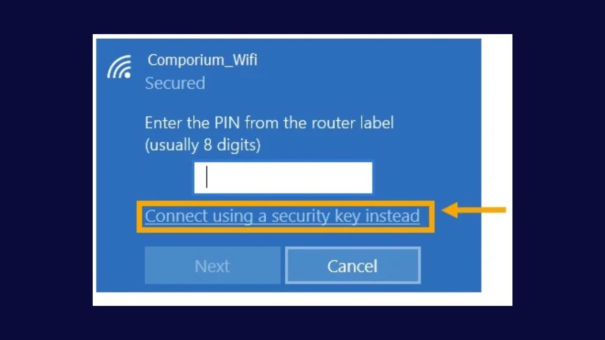 Nhập mật khẩu Wi-Fi qua tùy chọn "Connect using a security key instead"