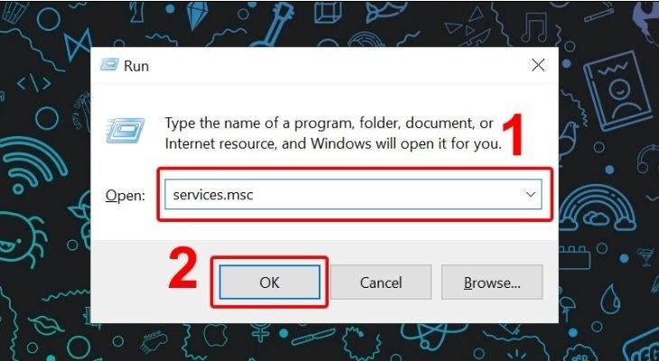 Nhập 'services.msc' để truy cập cửa sổ dịch vụ Windows, khắc phục lỗi mất biểu tượng WiFi Dell.