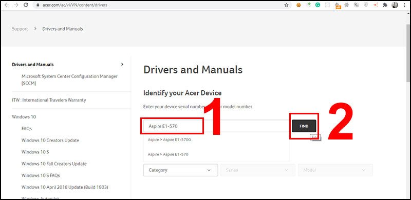 Nhập tên model laptop vào trang hỗ trợ của hãng để tìm driver bluetooth