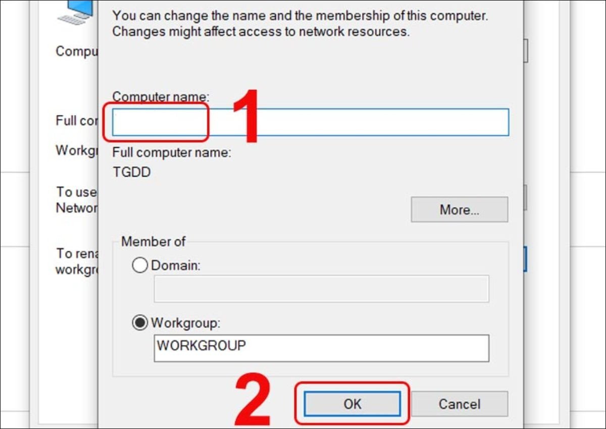 Nhập tên mới cho máy tính Windows 11 và lưu thay đổi