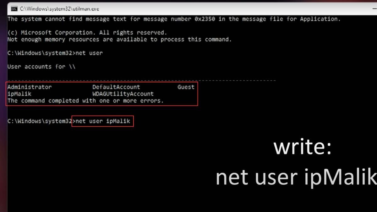 Nhập tên tài khoản cần đặt lại mật khẩu trong Command Prompt Win 11