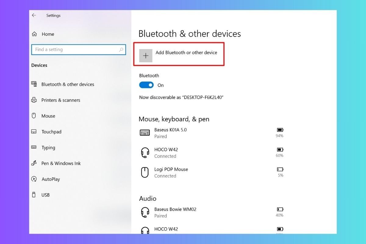 Nhấp vào Add Bluetooth or other device để thêm lại bàn phím Bluetooth