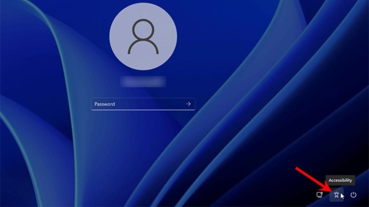 Nhấp vào biểu tượng Accessibility để mở Command Prompt trên màn hình đăng nhập