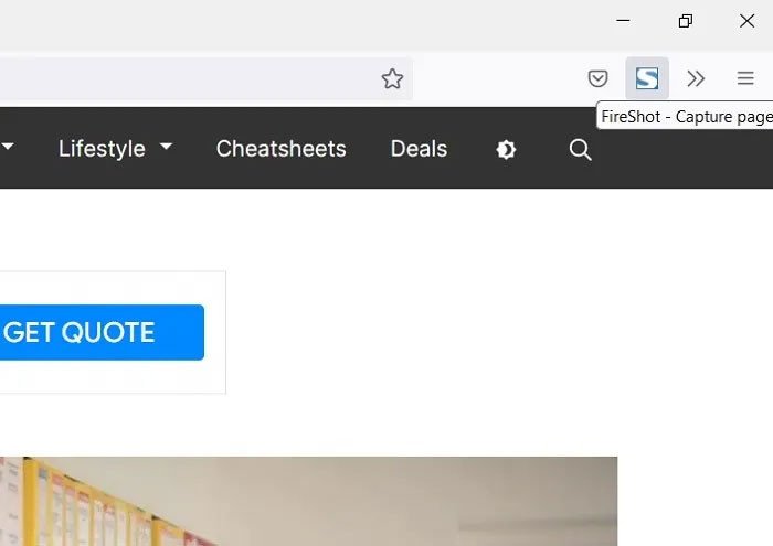 Nhấp vào biểu tượng tiện ích mở rộng FireShot để chụp màn hình dài trên Firefox