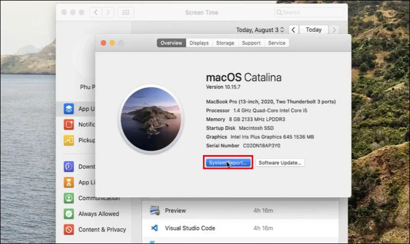 Nhấp vào System Report để xem thông tin pin chi tiết