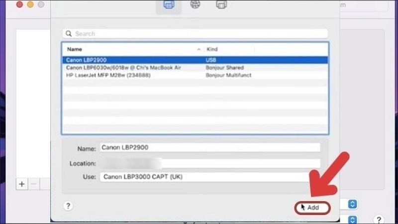 nút Add để hoàn tất cách kết nối máy in Brother HL-L2321D với laptop