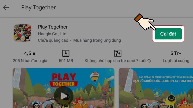 Nút Cài đặt game Play Together trên máy tính