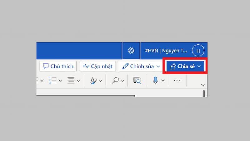 Nút chia sẻ tài liệu Word cho người khác
