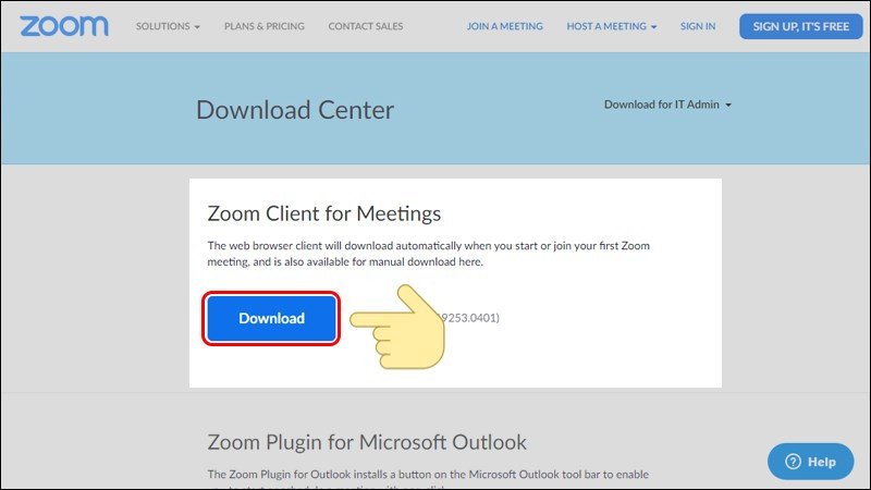 Nút Download Zoom Client for Meetings để cài đặt Zoom