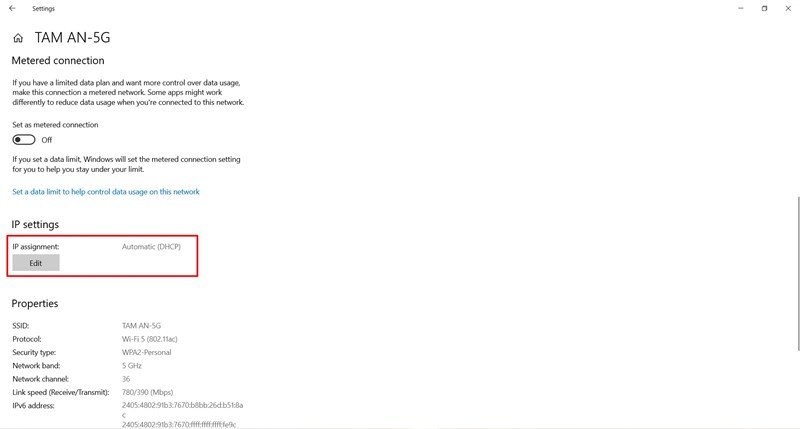 Nút Edit cho phép chỉnh sửa cài đặt IP bao gồm DNS để tối ưu wifi