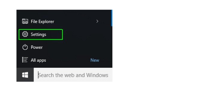 Nút Settings trong menu Start của Windows, bước đầu để cấu hình laptop mới