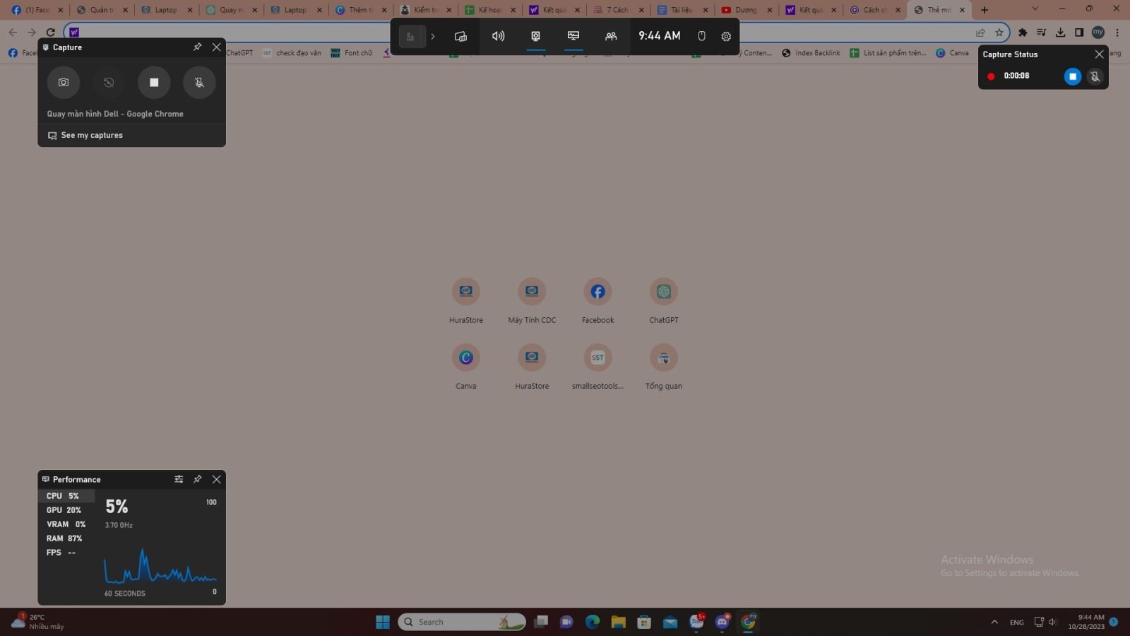 Nút "Start Recording" trong Game Bar để bắt đầu ghi lại màn hình Dell