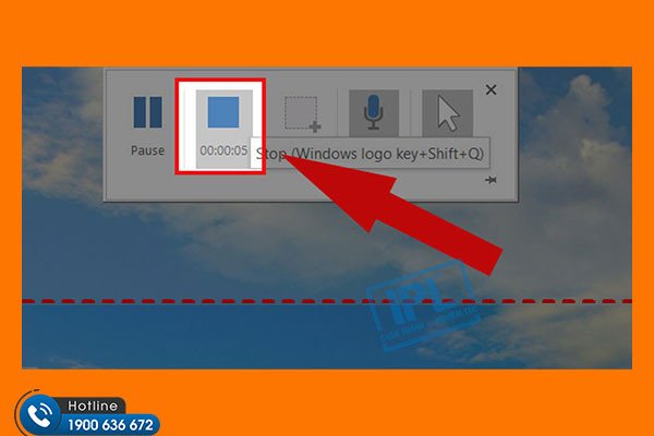 Nút Stop trên thanh điều khiển quay màn hình của PowerPoint để dừng quá trình ghi hình