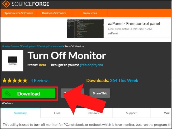 Nút tải phần mềm Turn Off Monitor để sử dụng lệnh tắt màn hình laptop