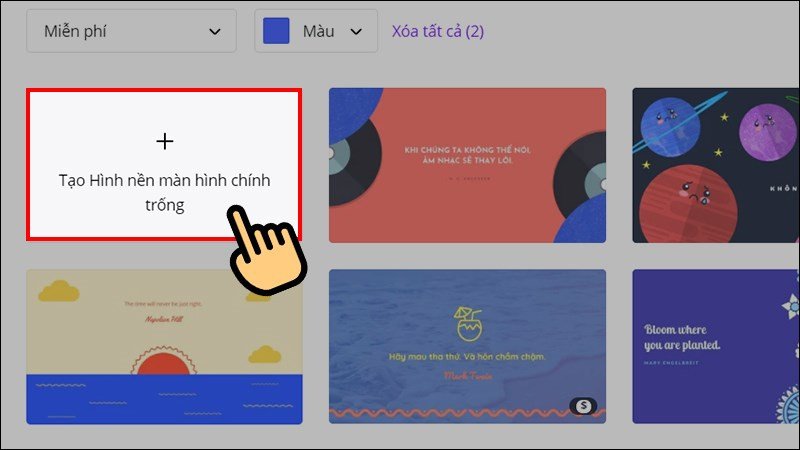 Nút "Tạo hình nền màn hình chính trống" khi bắt đầu thiết kế hình nền laptop mới