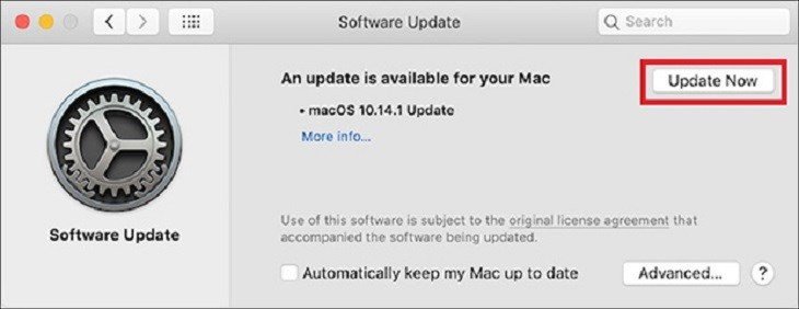 Nút Update Now trên màn hình MacBook, để cập nhật hệ điều hành giúp sửa lỗi Wi-Fi laptop