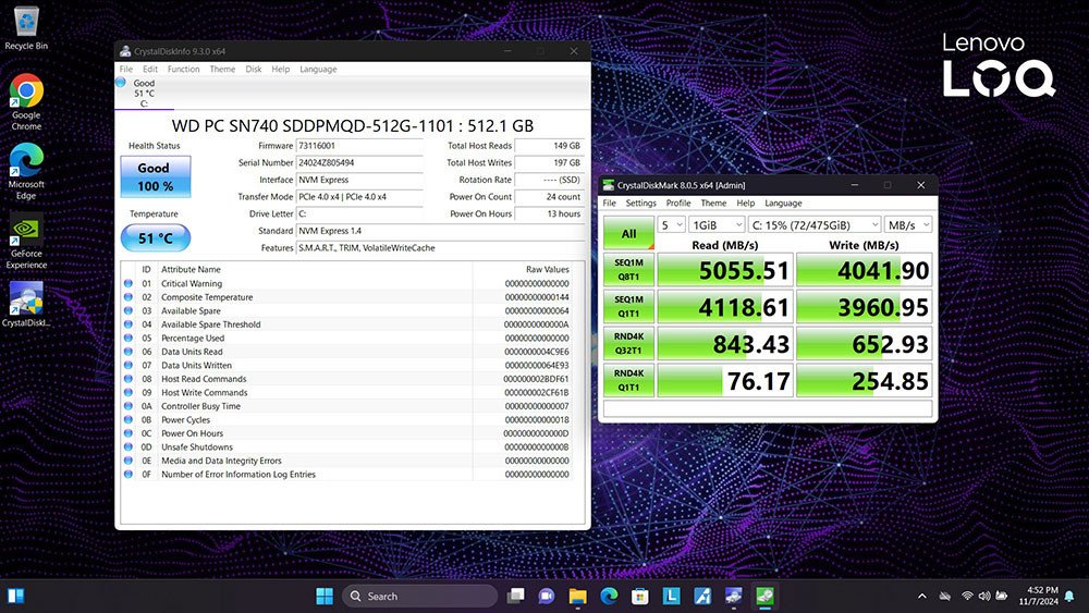 Ổ cứng SSD NVMe tốc độ cao của laptop gaming Lenovo LOQ 15IRX9 83DV00D5VN