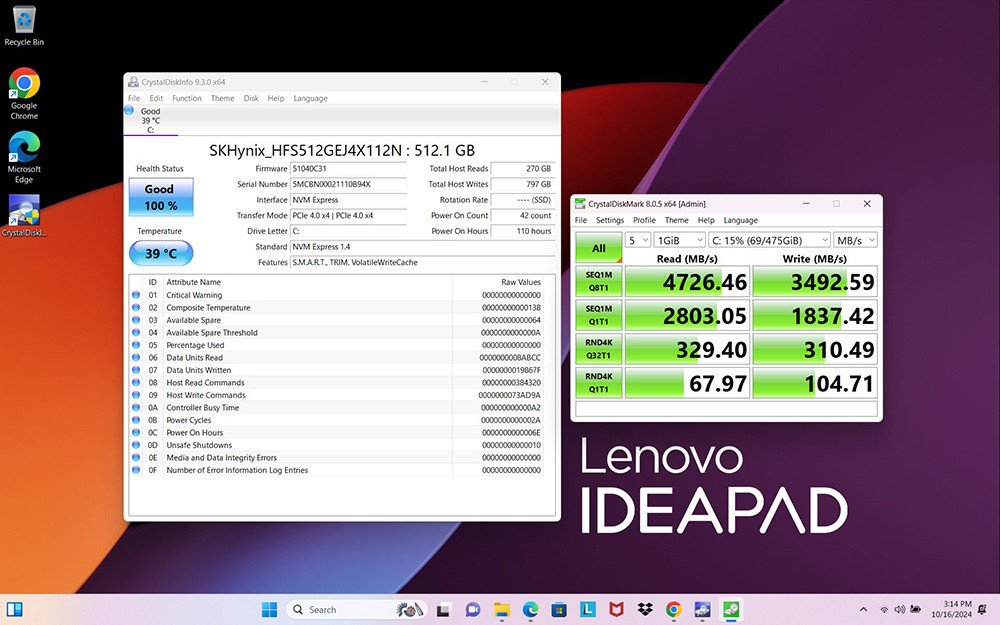 Ổ cứng SSD PCIe 4.0 của laptop Lenovo IdeaPad Slim 5 15IRU9 83D00003VN, minh họa tốc độ xử lý dữ liệu nhanh chóng