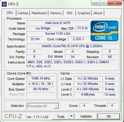 phần mềm đo nhiệt độ laptop CPU-Z hiển thị thông số