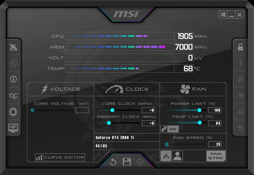 phần mềm đo nhiệt độ laptop MSI Afterburner cho game thủ